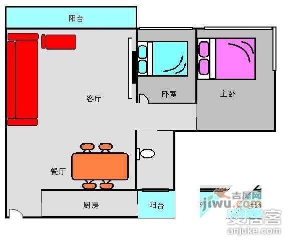 富力现代广场2室2厅1卫80㎡户型图