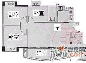 富力现代广场3室2厅1卫124㎡户型图