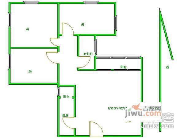 翠湖山庄3室2厅1卫112㎡户型图