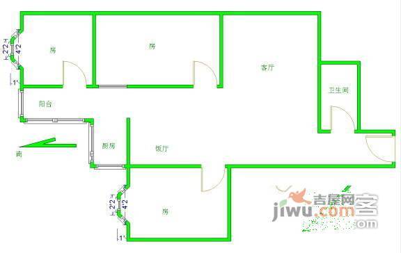 翠湖山庄3室2厅1卫112㎡户型图