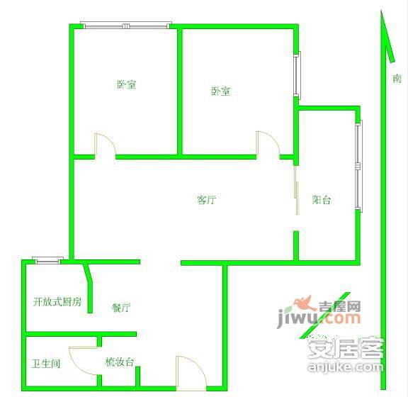 翠湖山庄2室1厅1卫88㎡户型图