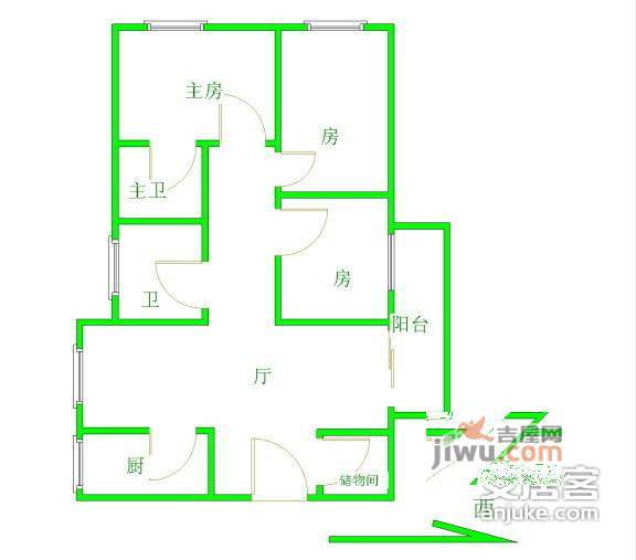 美林海岸花园3室1厅1卫91㎡户型图