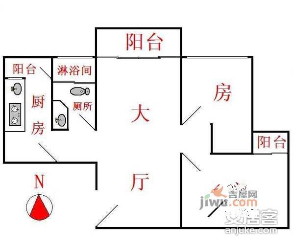 翠城花园2室1厅1卫88㎡户型图