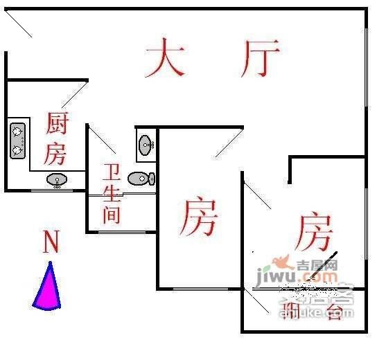 翠城花园2室1厅1卫88㎡户型图