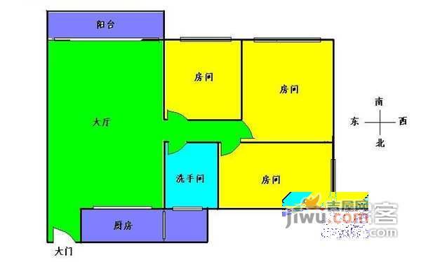 时代玫瑰园3室2厅1卫109㎡户型图