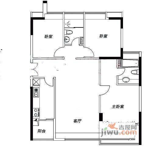 时代玫瑰园3室2厅2卫127㎡户型图