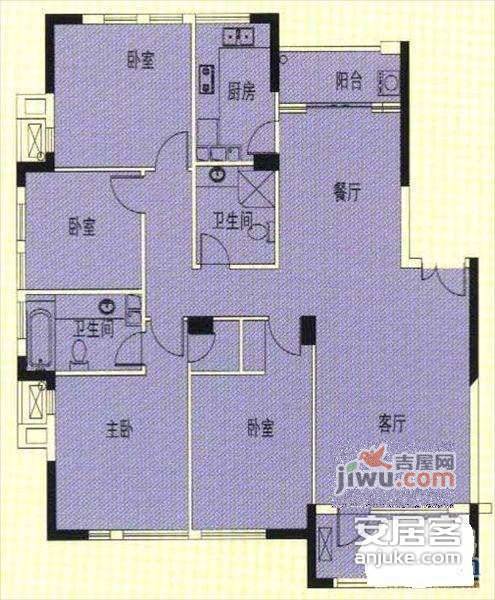 时代玫瑰园4室2厅2卫156㎡户型图