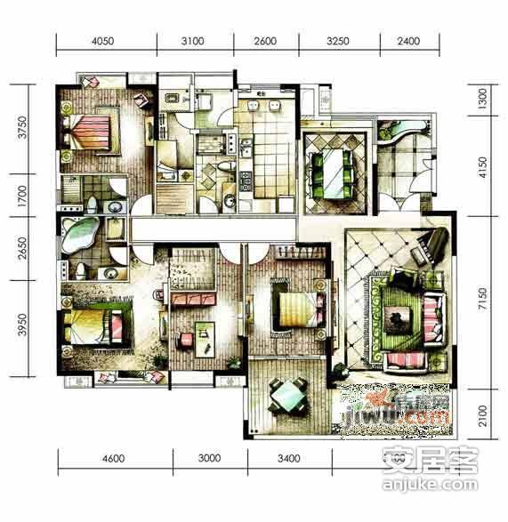 保利108公馆4室2厅2卫221㎡户型图