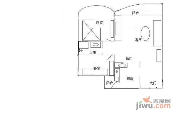 历徳雅舍2室2厅1卫96㎡户型图