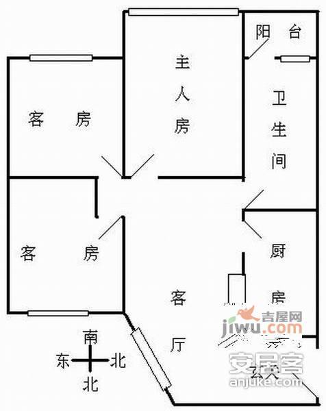 金坤花园3室2厅1卫93㎡户型图