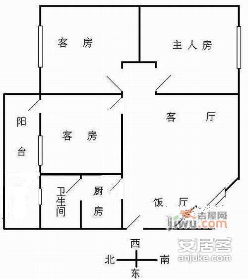 金坤花园3室1厅1卫80㎡户型图