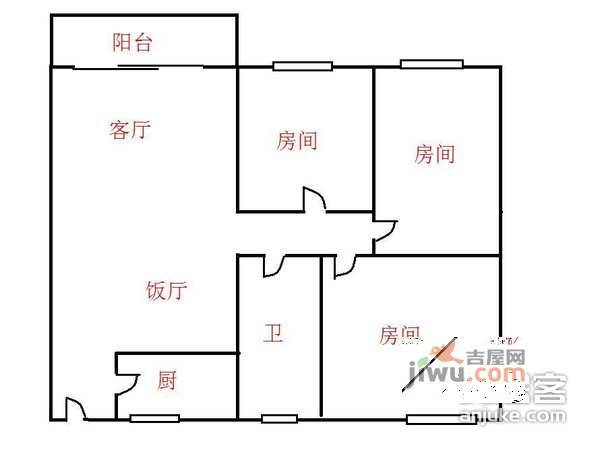 集贤苑3室1厅1卫96㎡户型图