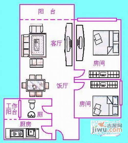 信步闲庭2室1厅1卫73㎡户型图