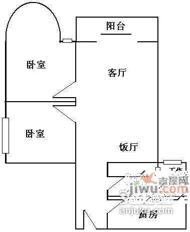 信步闲庭2室2厅1卫85㎡户型图