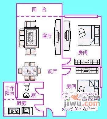 信步闲庭2室2厅1卫85㎡户型图