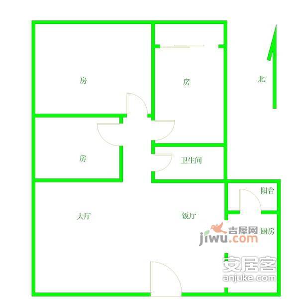 上誉花园2室2厅1卫101㎡户型图