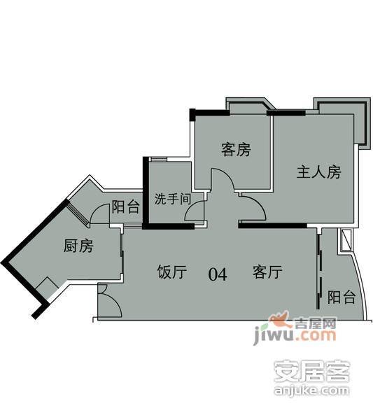 滨江怡苑芭堤水岸2室2厅1卫98㎡户型图