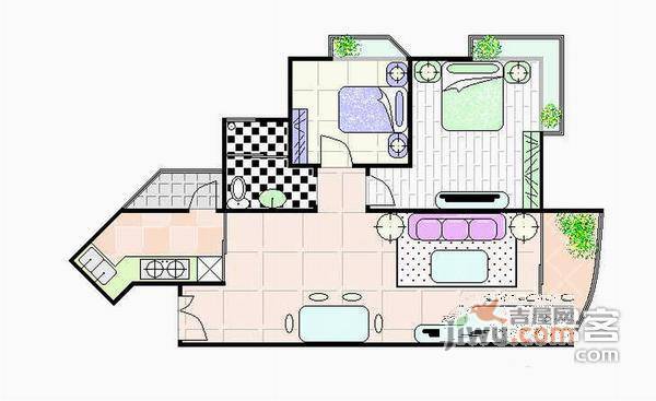 滨江怡苑芭堤水岸2室1厅1卫107㎡户型图