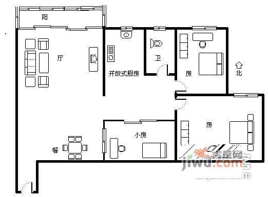 鸿燕居小区3室2厅1卫110㎡户型图