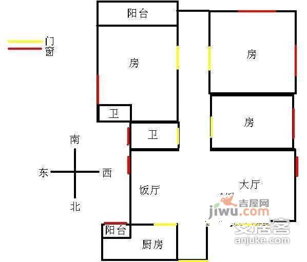 春晖苑3室2厅2卫100㎡户型图