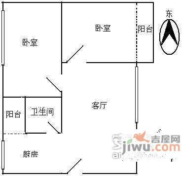 伍仙花园2室2厅1卫80㎡户型图