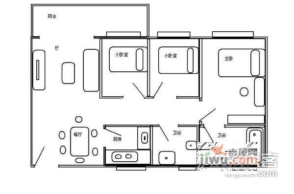 伍仙花园3室2厅1卫户型图