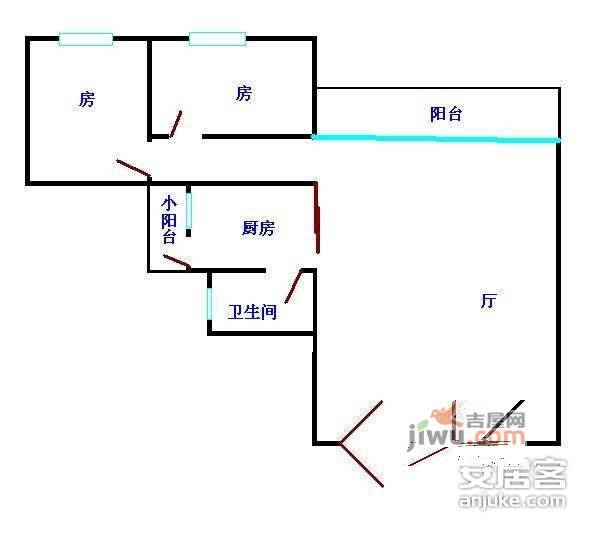 伍仙花园2室2厅1卫80㎡户型图