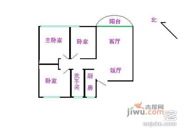 云天翠庭3室1厅1卫102㎡户型图