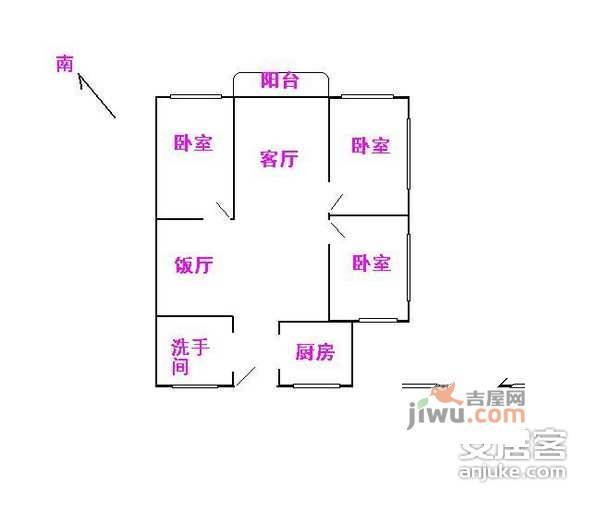 云天翠庭3室2厅1卫户型图