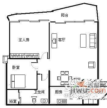 自由心岸2室2厅1卫89㎡户型图