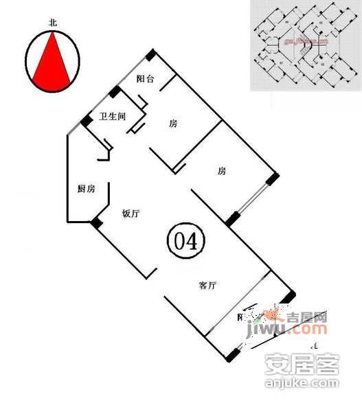 名雅苑2室2厅1卫105㎡户型图