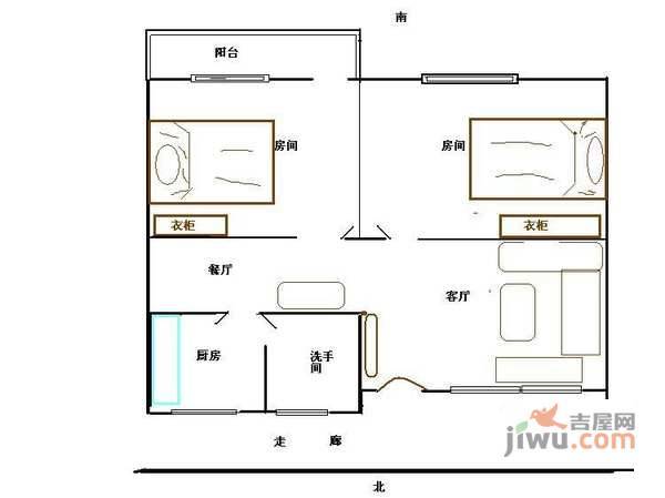 德荣小区2室1厅1卫76㎡户型图