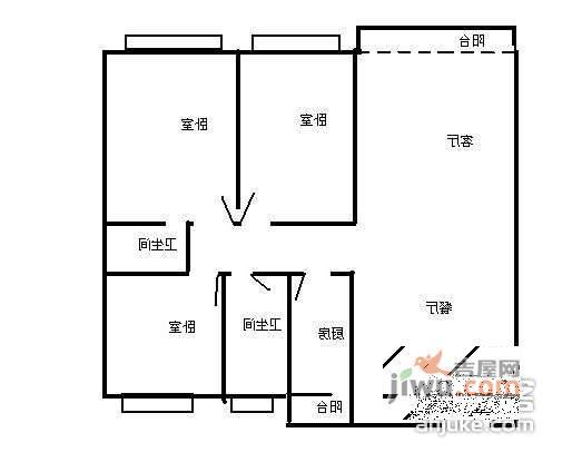 怡港花园四期3室2厅2卫120㎡户型图