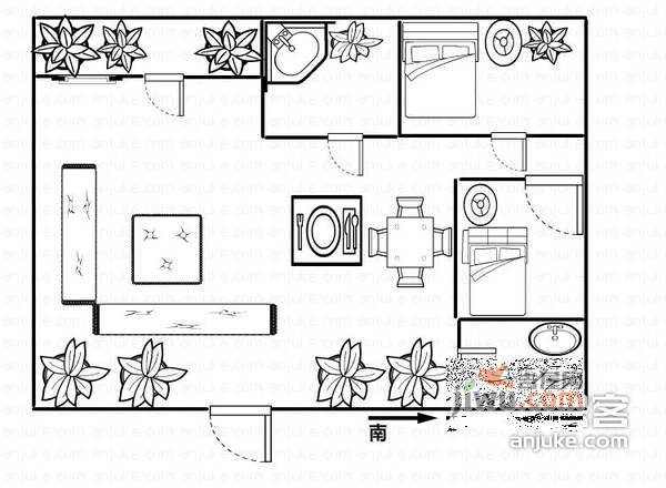 晓南花园3室1厅1卫68㎡户型图