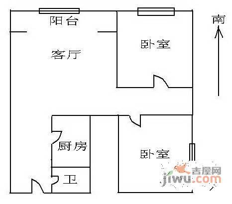 富力东堤湾2室2厅1卫83㎡户型图