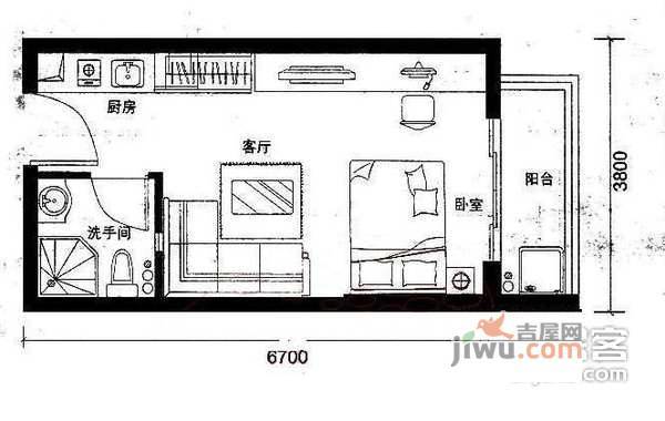 铂林国际公寓1室0厅1卫户型图