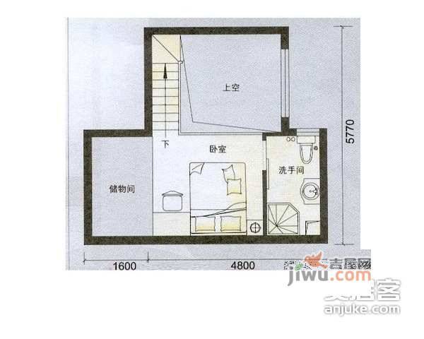 铂林国际公寓1室1厅1卫52㎡户型图