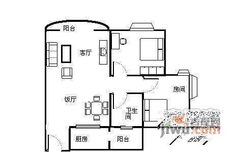 南航花园2室2厅1卫84㎡户型图