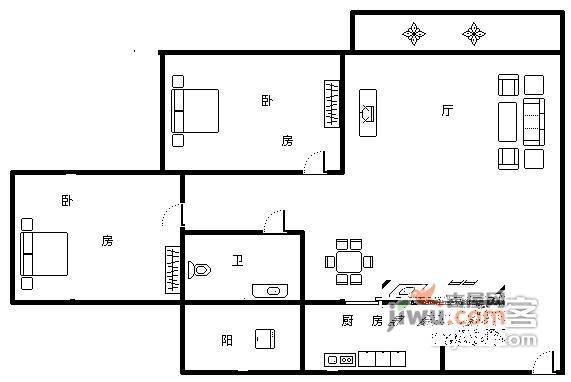 南航花园2室2厅1卫84㎡户型图