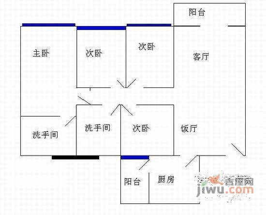 珠江广场3室2厅2卫132㎡户型图