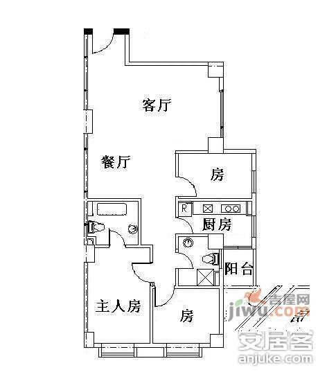 珠江广场3室2厅2卫132㎡户型图
