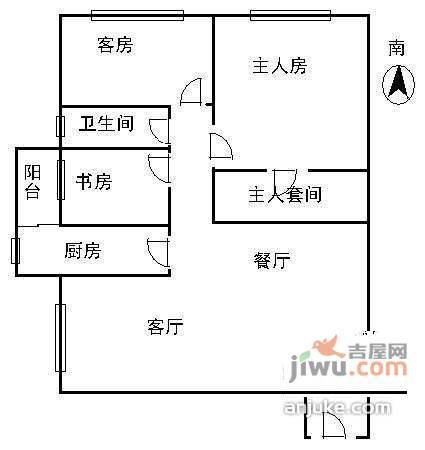 珠江广场3室1厅1卫96㎡户型图