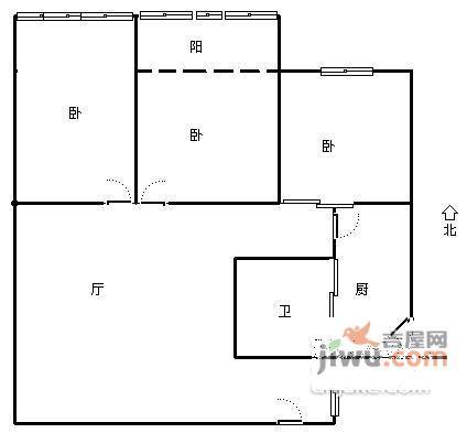 淘金北小区3室2厅1卫125㎡户型图