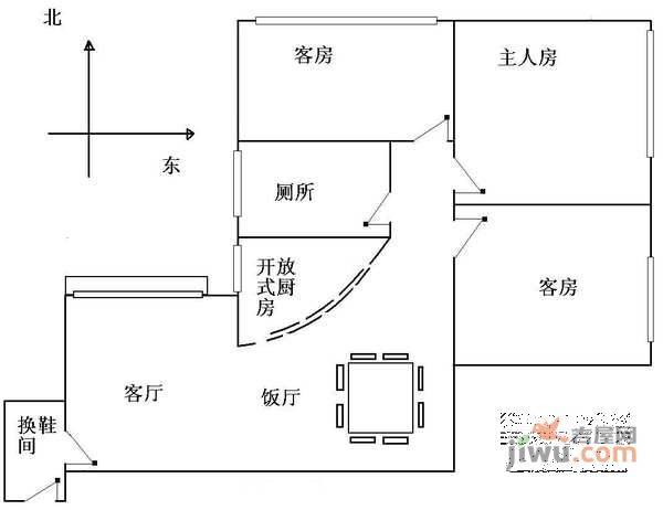 淘金北小区3室2厅1卫125㎡户型图