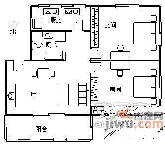 中山一路小区2室1厅1卫58㎡户型图