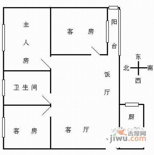 金晖花苑3室2厅1卫77㎡户型图