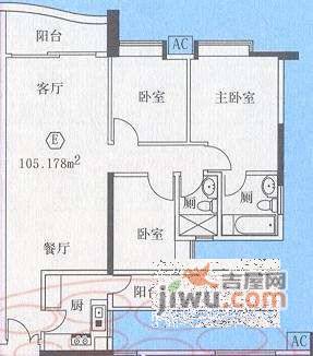 珠江新城海滨花园3室2厅2卫150㎡户型图