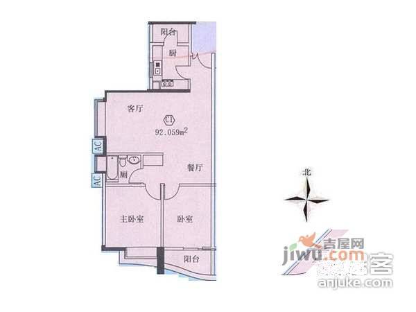 珠江新城海滨花园2室2厅2卫户型图