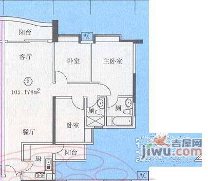 珠江新城海滨花园3室2厅1卫136㎡户型图