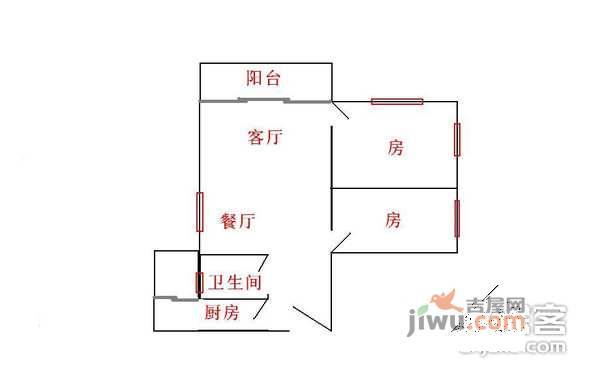 富力环市西苑2室2厅1卫69㎡户型图